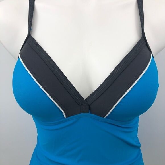 Free Country small bright water blue and gray tankini - Picture 2 of 6